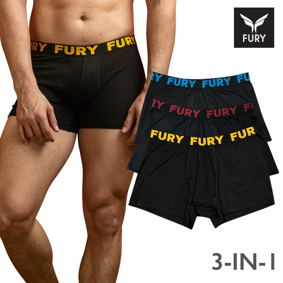 Trexman Men's Black 3-in-1 Plain Boxer Brief - Fury