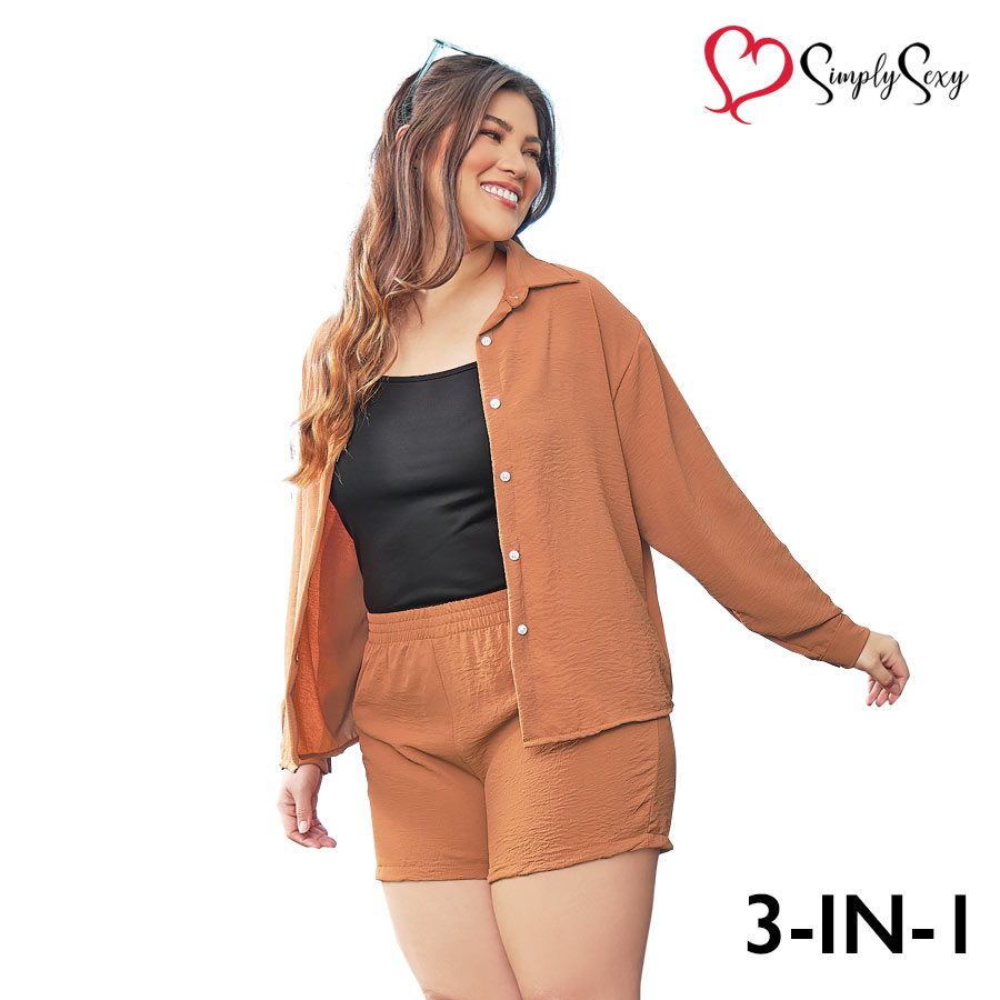Derlina Ladies' Plus Camel 3-in-1 Longsleeved Button - Simply Sexy