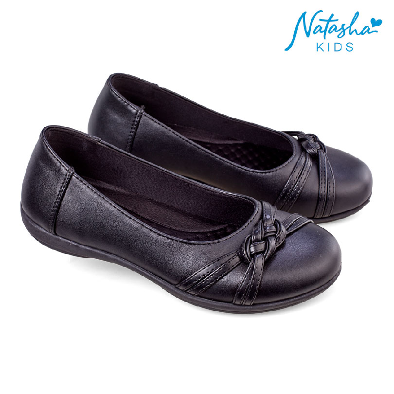 Ivory Preteen Girl Black Flat School Shoes - Natasha Kids