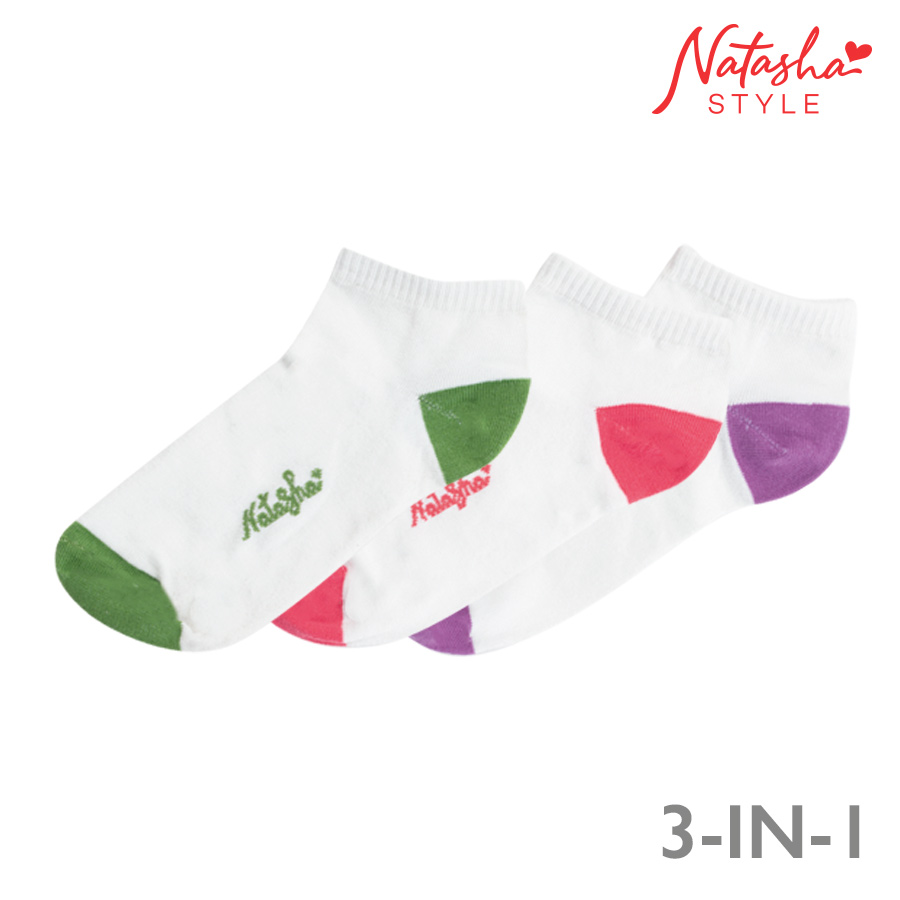 Benefit Ladies' 3-in-1 White Ankle Socks - Natasha Style