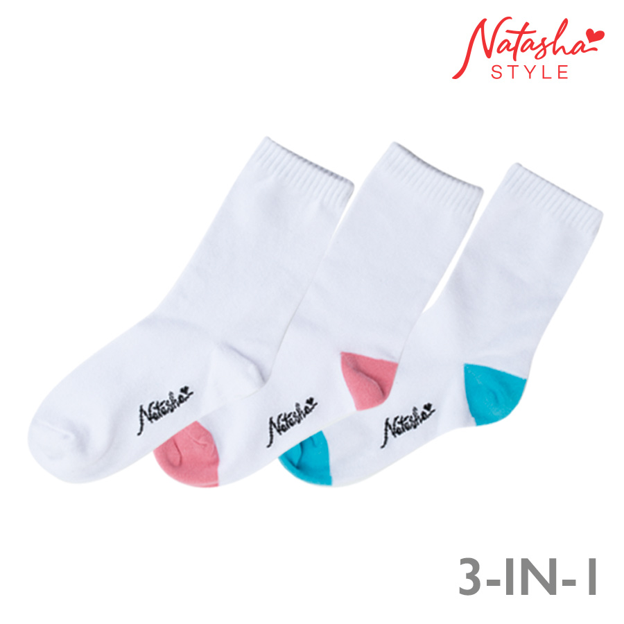Dorsah Ladies' White 3-in-1 Quarter Crew Hi-socks - Natasha Style 