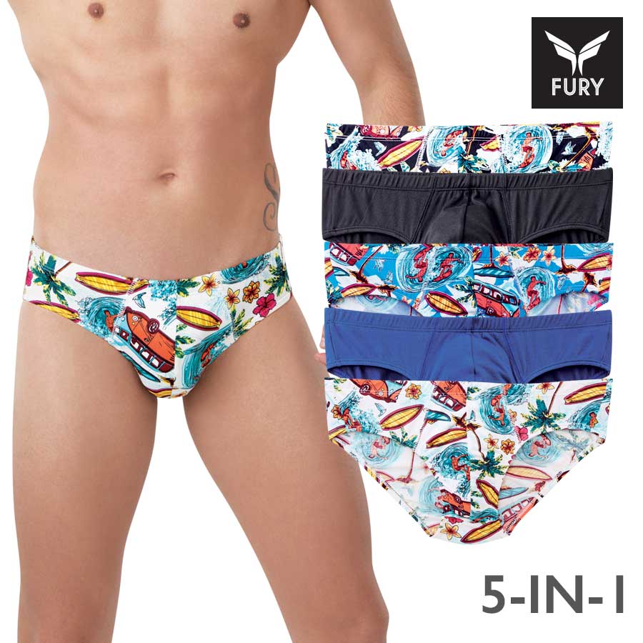 Regetti Men's Multicolor 5-in-1 Bikini Brief - Fury
