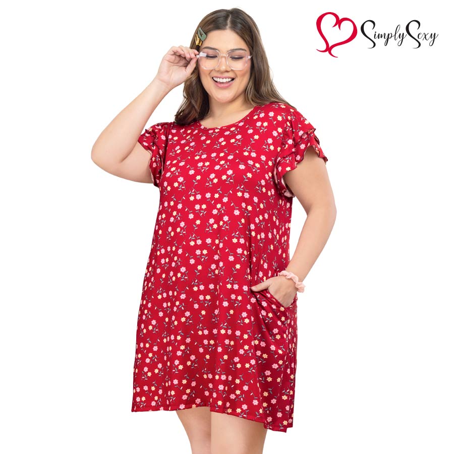 Erdalyn Ladies' Plus Roundneck Ruffle Sleeved
Floral Dress - Simply Sexy