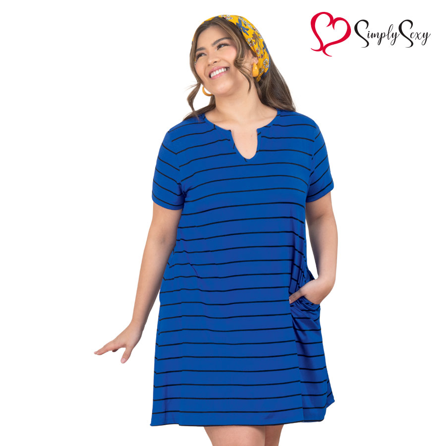 Ethiona Ladies' Plus V-neck Shortsleeved
Striped Dress - Simply Sexy