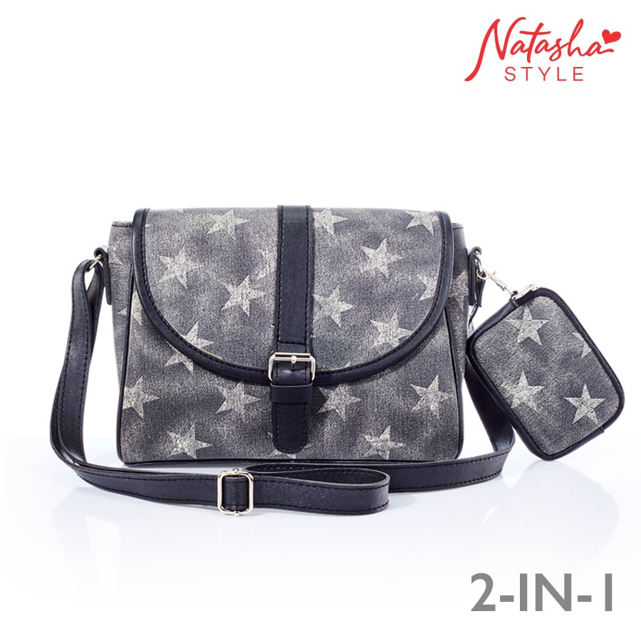 Chazeri Ladies Black 2in1 Star Print Sling Bag  - Natasha Style