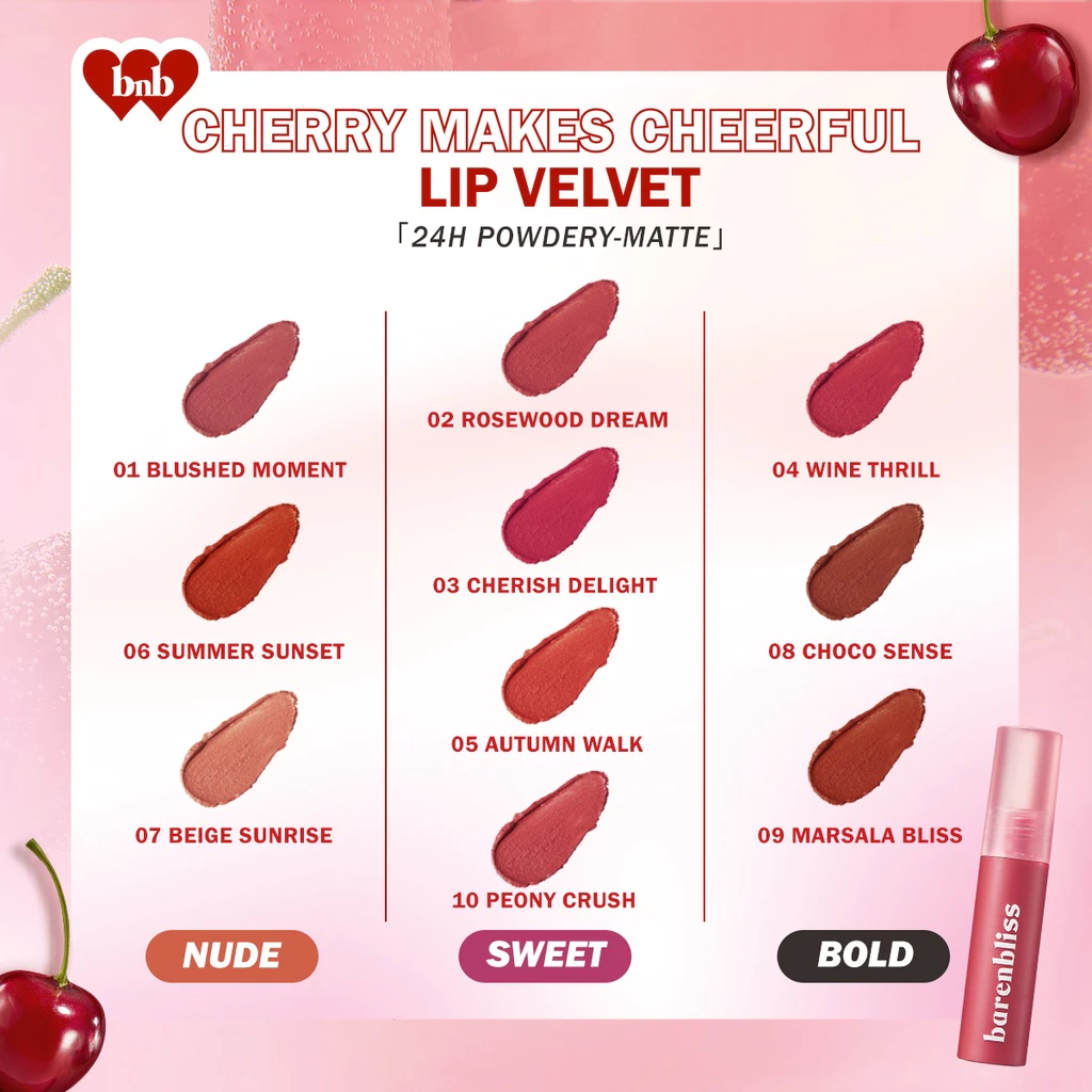 Cherry Makes Cheerful Lip Velvet - Barenbliss