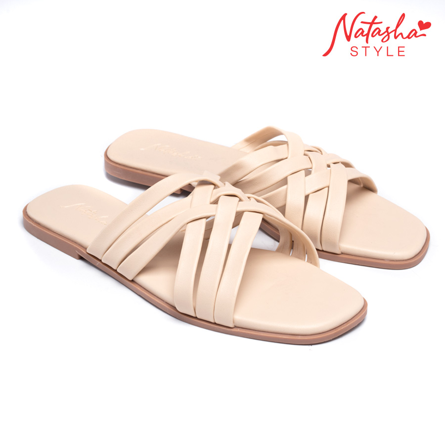 Barbara Ladies' Beige Casual Slip-on Flat Slides - Natasha Style