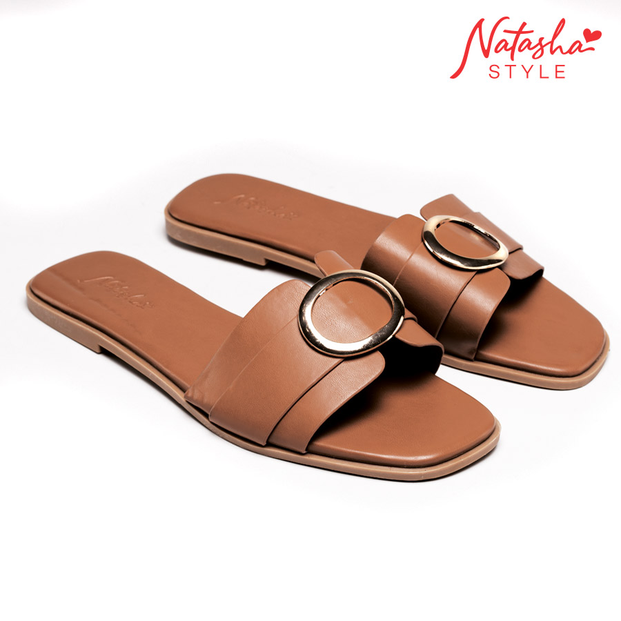 Calysse Ladies' Tan Casual Slip-on Flat Slides - Natasha Style