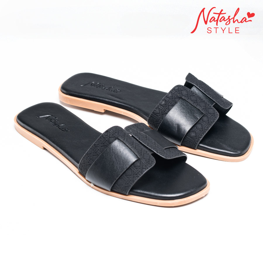 Roan Ladies' Black Casual Slip-on Flat Slides - Natasha Style