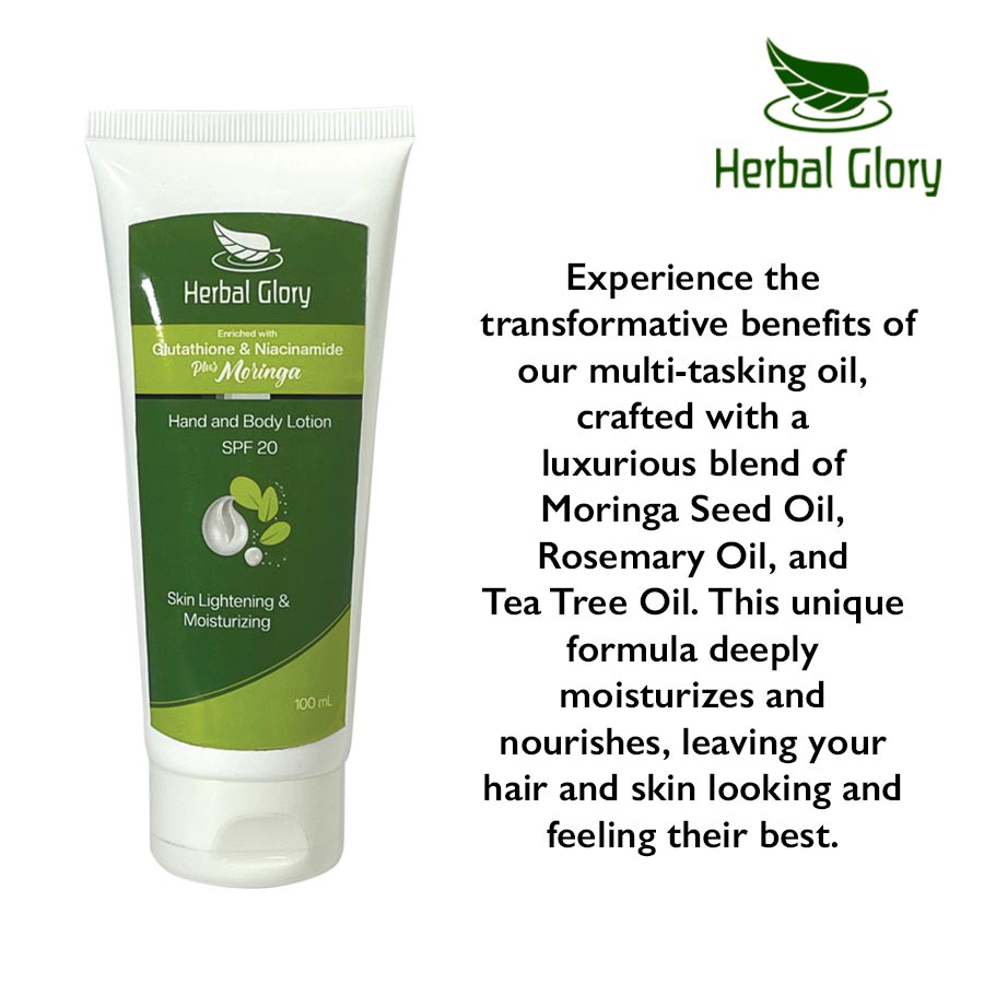 Hand And Body Lotion
Glutathione With Moringa SPF20 - Herbal Glory