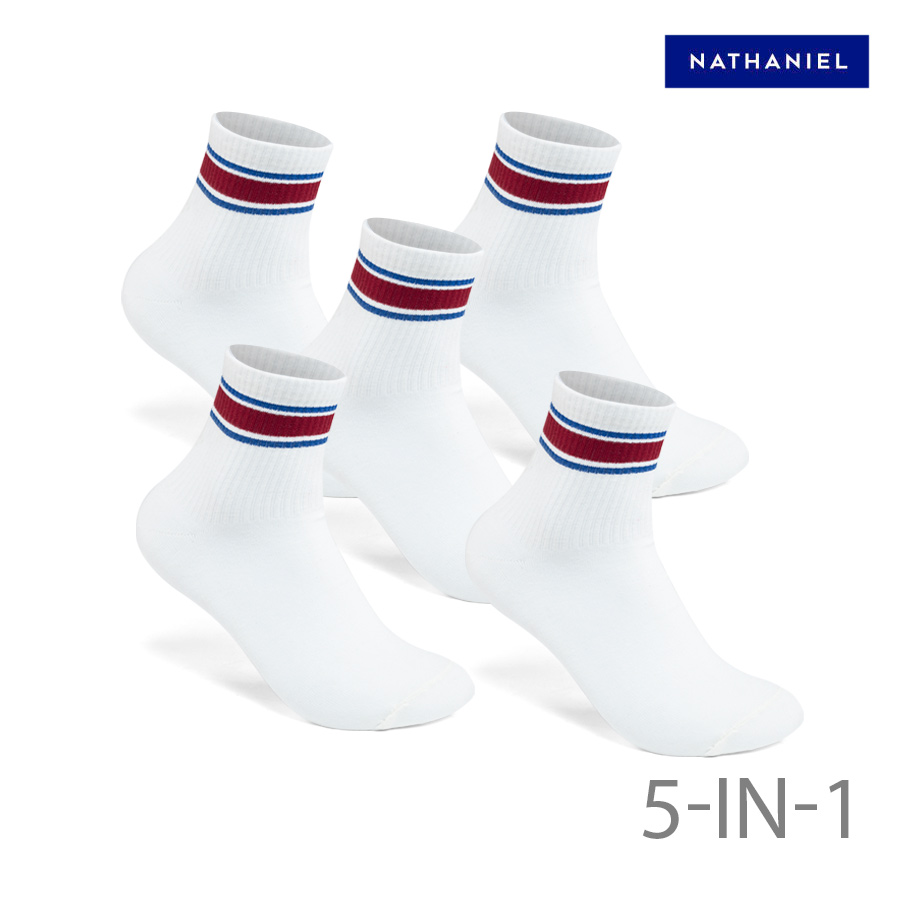 Fujio Men's White 5-in-1 Casual Crew Cut School
Socks With Stripe - Nathaniel