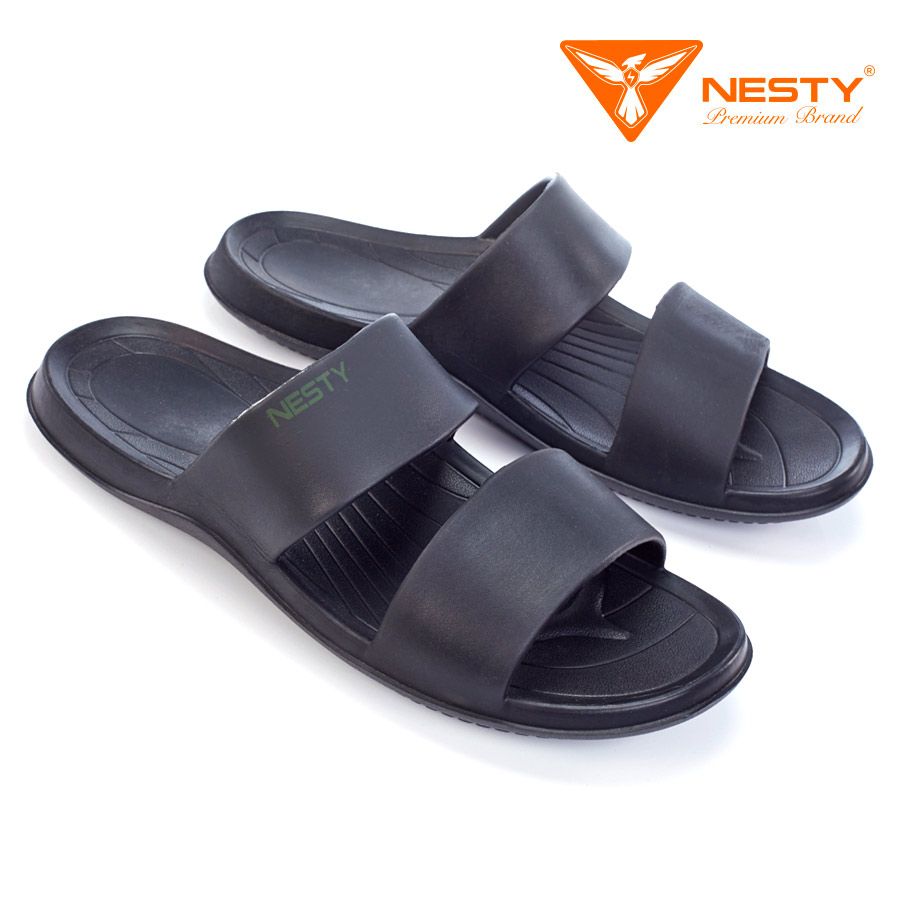 Geo Mens' Black 2 Strap Slip-on Sandals - Nesty