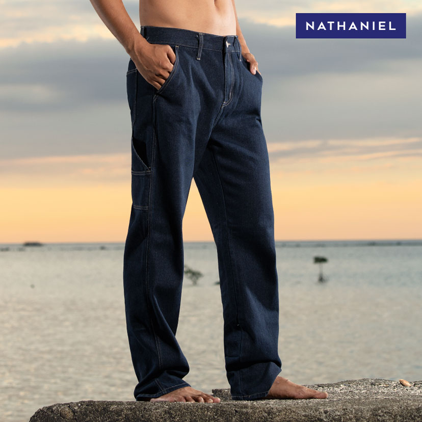 Jacinio Men's Blue Fashionable 5-pocket Pants - Nathaniel
