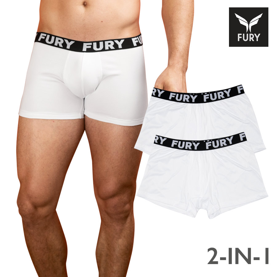 Vrixroy Men's White 2-in-1 Plain Boxer Brief - Fury
