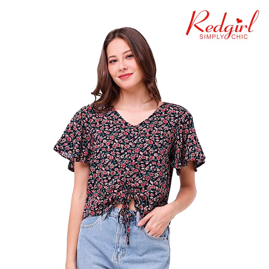 Chrysanthemum Ladies' Flutter Sleeves V-neck Blouse - Natasha