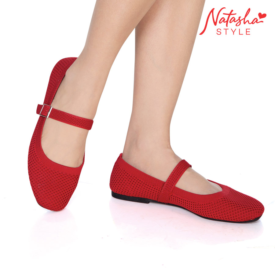 Claudette Red Ladies Flat Shoes - Natasha Style