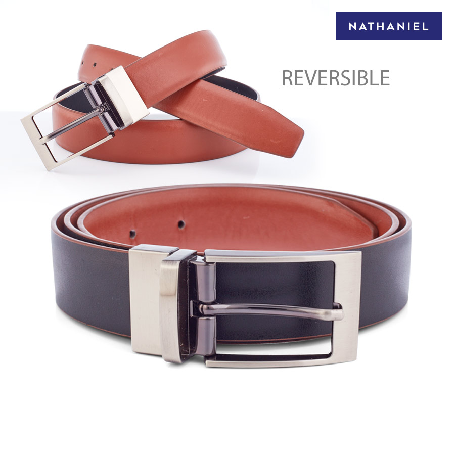 Loop Men's Black / Tan Office Casual Reversible Belt - Nathaniel