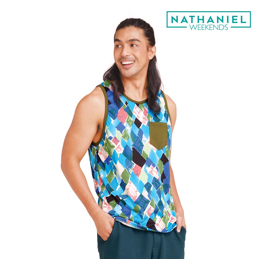 Leinster Men's Blue Geometric Print Sando - Nathaniel Weekends