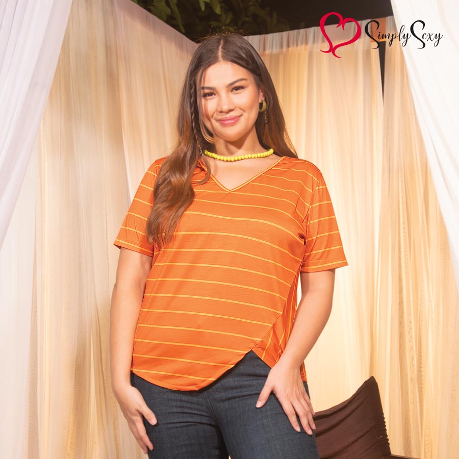 Donalori V-neck Shortsleeves Blouse Striped Tee - Simply Sexy