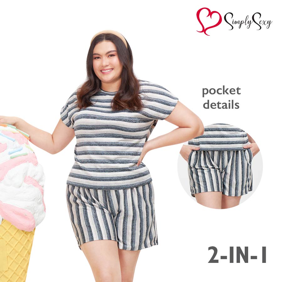 Bonesa Ladies' Plus Multicolor 2-in-1 Striped Blouse - Simply Sexy