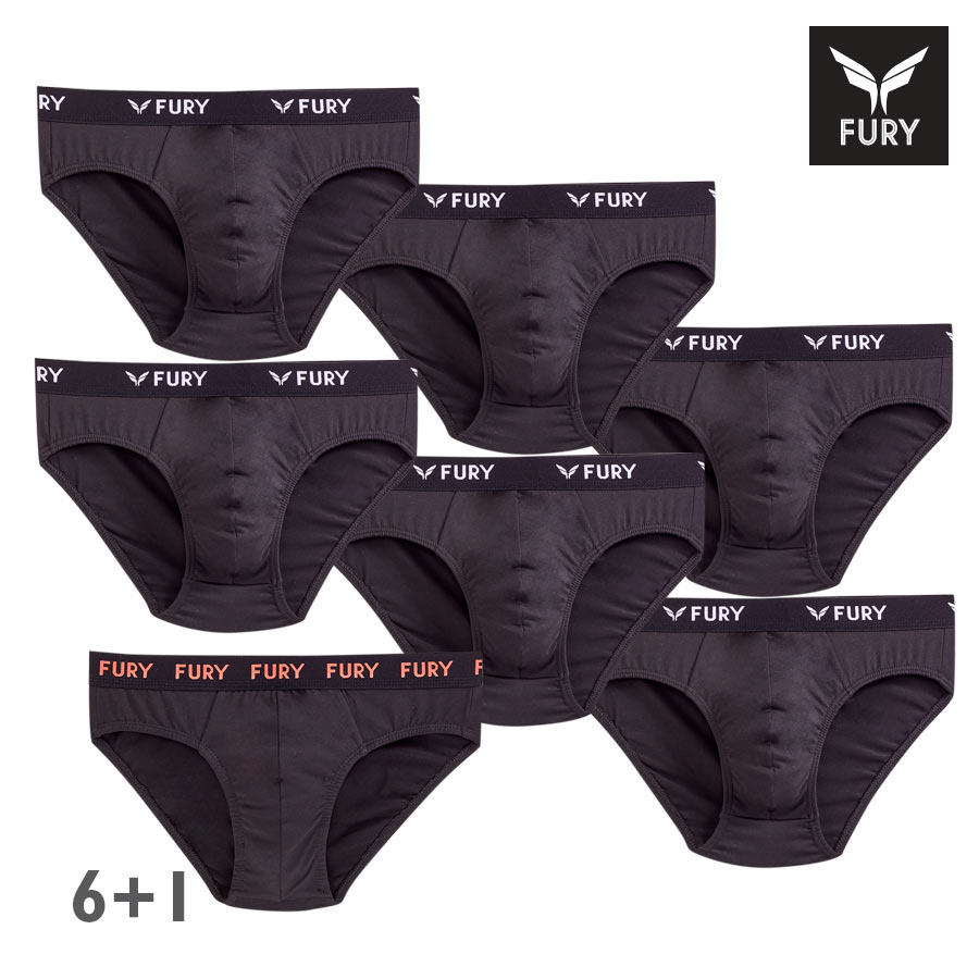 Te133 Men's Black 5-in-1 Plus 1 Plain Bikini Brief - Fury