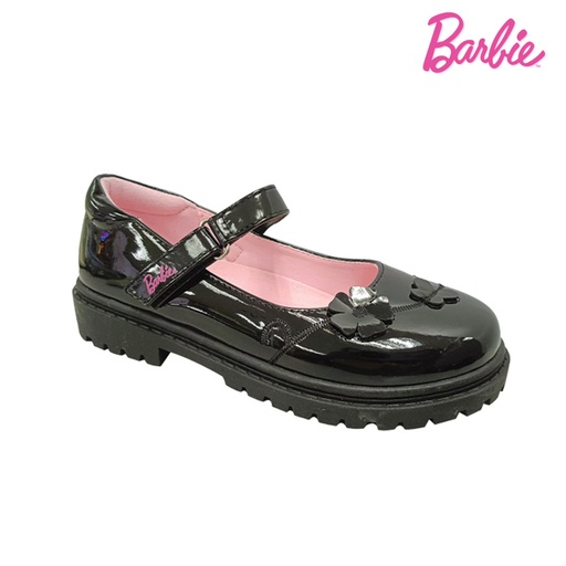 Princess Barbie Kid's Girls Black Velco Strap School Shoes - Barbie