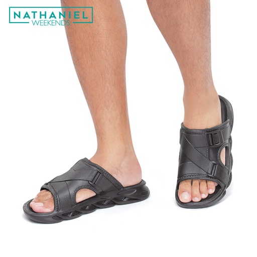 Kilmarnock Men's Comfortable Black Slip On Slides - Natasha Weekends