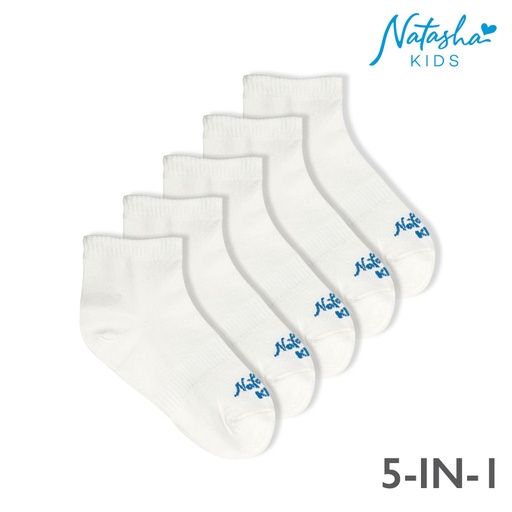 [Stora:Fe-02505] Felizenia Girl's White 5-in-1 Mid Ankle Socks - Natasha Kids