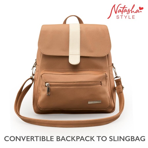 [Stora:Ge-02830] Georgella Ladies' Tan Convertible Back Pack to Sling Bag - Natasha Style
