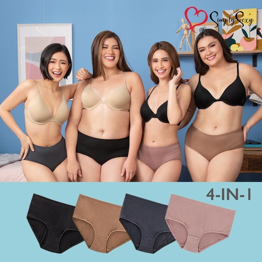 Ivona Ladies' Plus Multicolor 4-in-1 Plain Inside
Garter Full Rise Panty - Simply Sexy