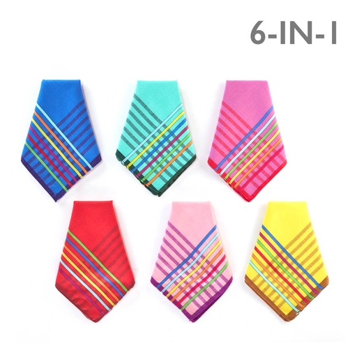 [Stora:Je-03628] Je192 Ladies' 6-in-1 Multicolor Assorted Plain
Colored Cotton Handkerchief - Nathaniel