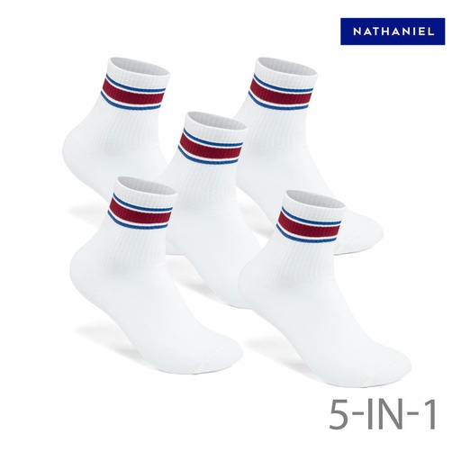 [Stora:Fu-02723] Fujio Men's White 5-in-1 Casual Crew Cut School
Socks With Stripe - Nathaniel
