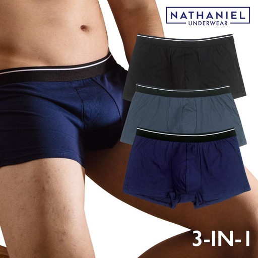 [Stora:Aa-Sm.XL.Me.La.Na.00348] Harrypaul Men's 3-in-1 Plain Boxer Brief - Nathaniel